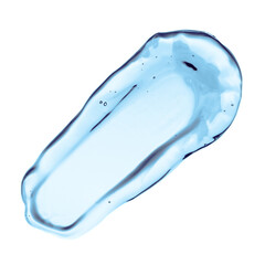 Clear blue cosmetic liquid serum skincare gel smudge with bubbles isolated on white background top view