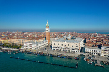 Fototapeta na wymiar Aerial view of St Mark's square and city centre, Venice, Veneto, Italy, Europe.