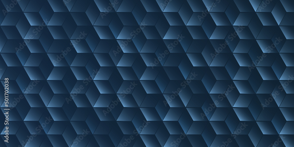 Poster dark blue minimalist 3d cubes pattern - editable abstract background creative design, vector templat