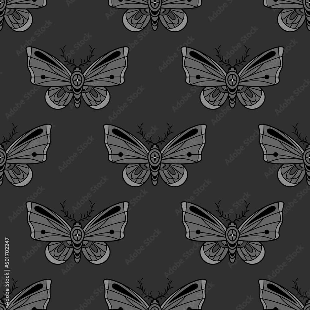 Poster vector moth pattern, goth background, seamless repeat