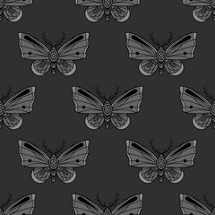 Vector moth pattern, goth background, seamless repeat