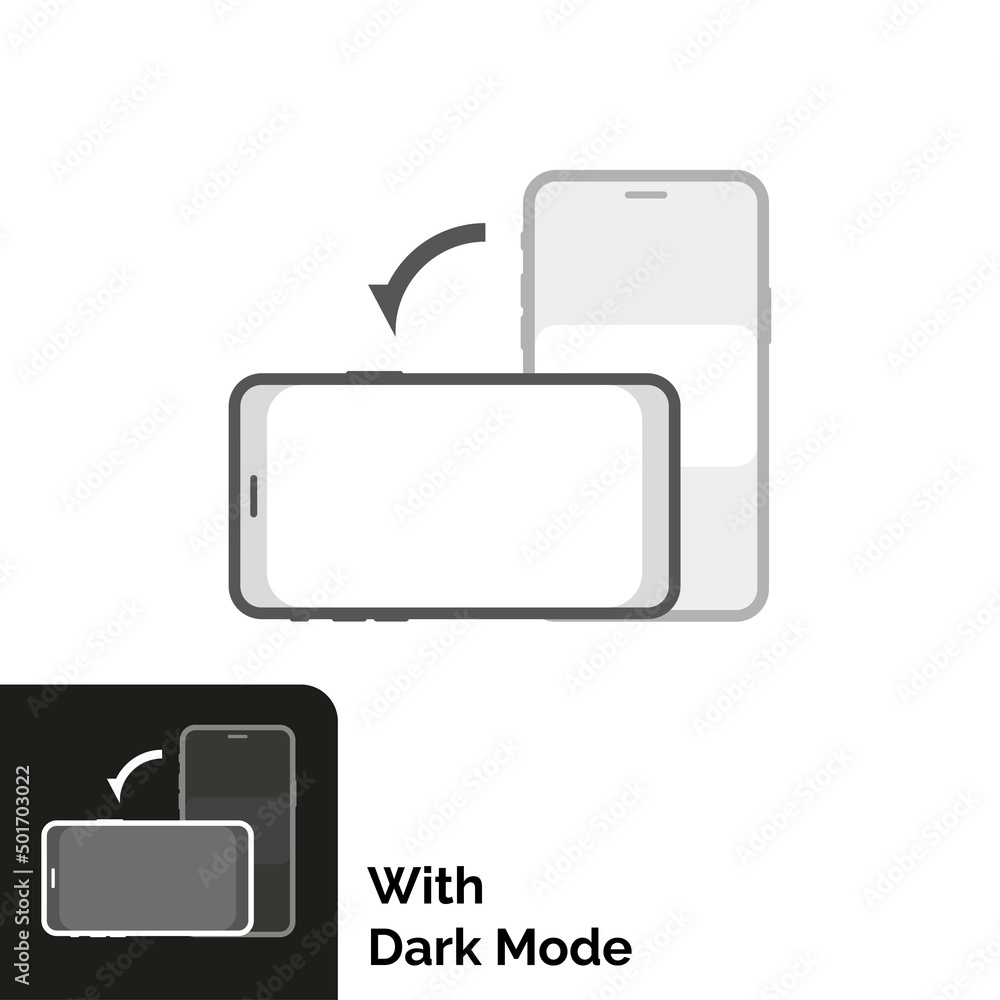 Poster rotate phone to horizontal position with light and dark mode option, illustration flat design vector