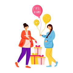 Pregnant women participating in baby shower semi flat color vector characters. Posing figures. Full body people on white. Simple cartoon style illustration for web graphic design and animation