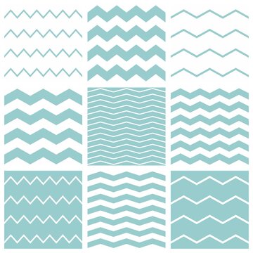 Tile vector pattern set with white, pastel blue or mint green  zig zag print background for seamless decoration wallpaper