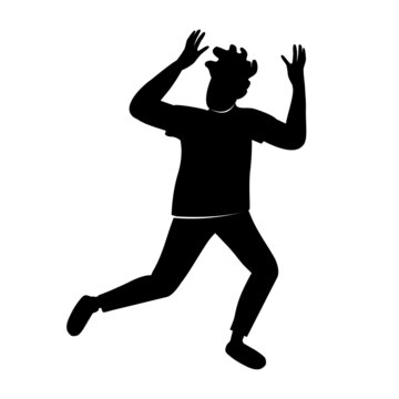 recommend clip art: Young man running in panic semi flat color vector character silhouette. Posing figure. Full body person on white. Simple cartoon style illustration for web graphic design and animation