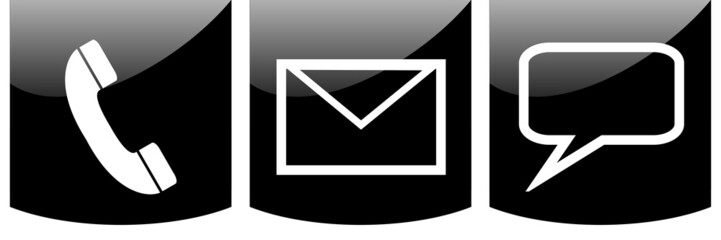 Kontakt Banner mit schwarzen Buttons: Telefon Hotline, Brief oder E-mail und Chat oder persönlicher Kontakt