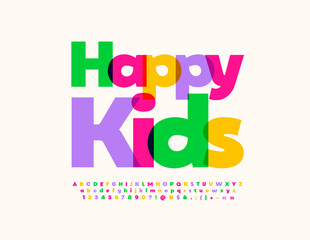 Vector creative banner Happy Kids. Watercolor bright Font. Cute Alphabet Letters, Numbers and Symbols set