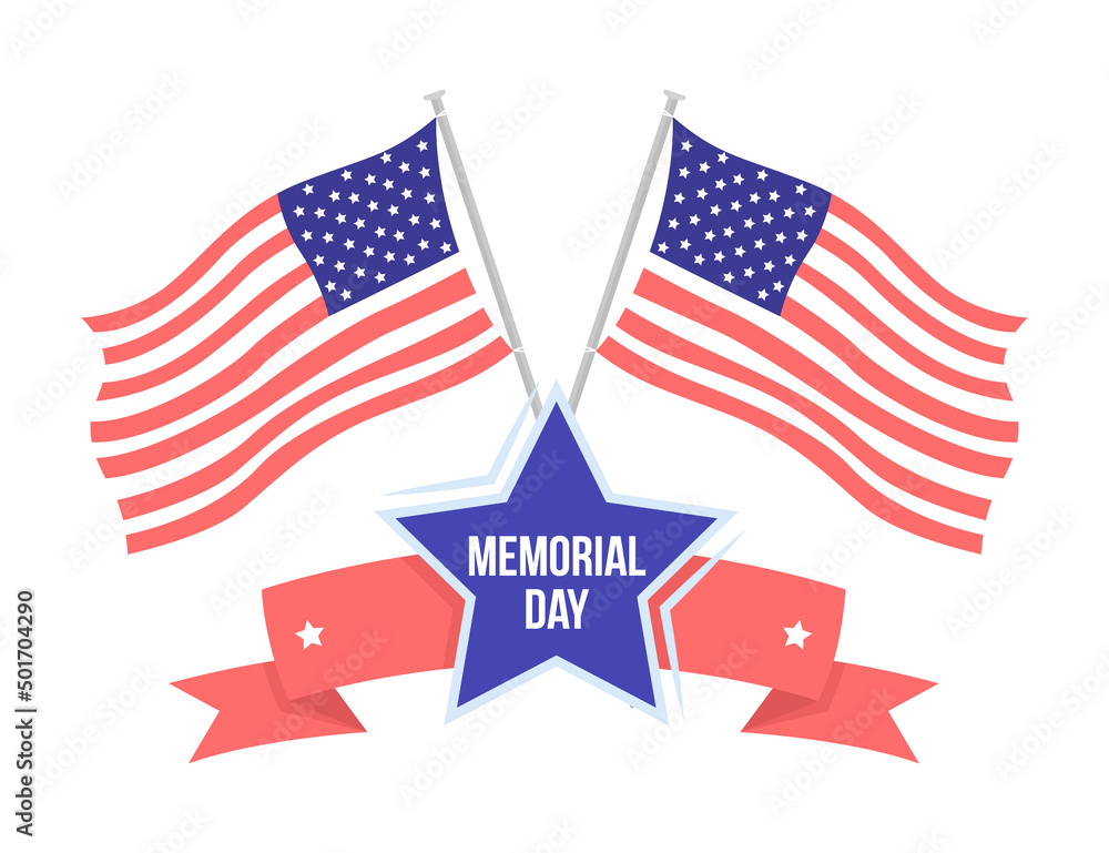 Poster american flags for memorial day semi flat color vector object. full sized item on white. honor to he