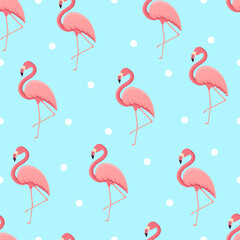 Seamless pattern with tropical bird flamingo. Texture with a bird for textiles, wallpaper, print design, clothes postcards. Vector illustration.