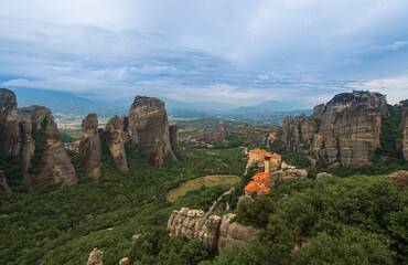 Monastery on top of rock in Meteora, Greece.The valley and monasteries of Meteora.