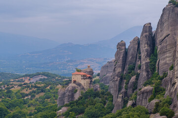 Fototapeta na wymiar Monastery on top of rock in Meteora, Greece.The valley and monasteries of Meteora.