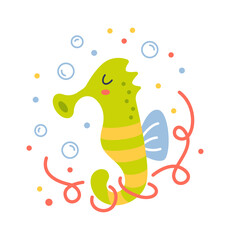 Cute Sea Horse Childish Design. Vector illustration