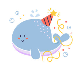Cute Whale Birthday Party. Childish Design. Vector illustration