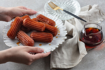 Tulumba Dessert served with sirup