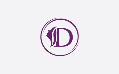 Purple beauty spa and hair logo and symbol design with the letter and alphabet D