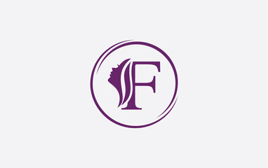 Purple beauty spa and hair logo and symbol design with the letter and alphabet F