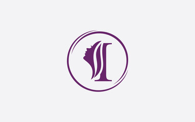 Purple beauty spa and hair logo and symbol design with the letter and alphabet I