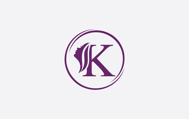 Purple beauty spa and hair logo and symbol design with the letter and alphabet K