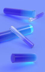 Modern minimal design with realistic 3d render cylinder. Abstract geometry concept with blue gradient glass tube.