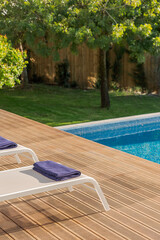 Modern villa with pool and deck with interior