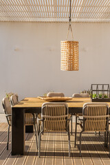 Modern villa with pool and deck with interior