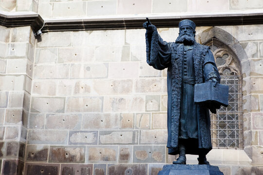 The statue of Honterus in Brasov, Romania, near the Black Church