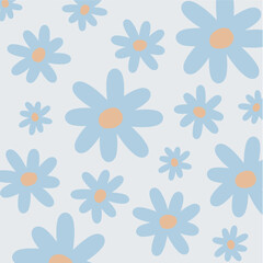 Obraz premium Hand-drawn light blue flowers of different sizes. Repeating seamless pattern of daisies or chamomile for textiles, gift wrap, background, packaging paper, fabric, wall art design. Pretty floral patter