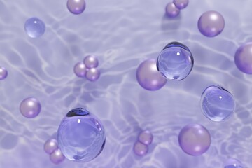 3d render of beautiful purple droplets of face serum for your beauty project