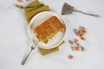 Turkish style Kadayif  dessert with pistachio