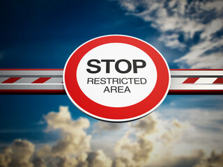 Gate barrier system with stop sign. 3D illustration