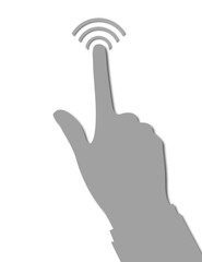 hand with the index finger pointing to a symbol