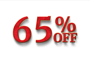 Discount 65 percent off. 3D illustration on white background.
