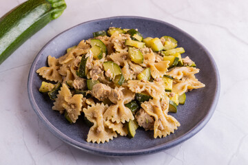 Pasta with tuna fish and zucchini. A typical italian dish ideal fot a qick lunch.