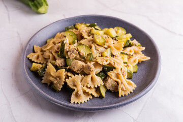 Pasta with tuna fish and zucchini. A typical italian dish ideal fot a qick lunch.
