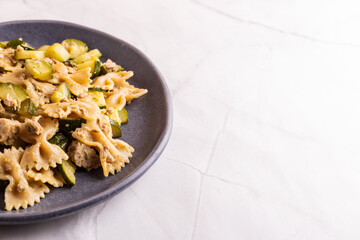 Pasta with tuna fish and zucchini. A typical italian dish ideal fot a qick lunch.