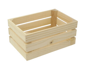 Empty wooden crate isolated on white background	