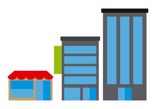 Edificios e instalaciones de unas PYMES en fondo blanco. 