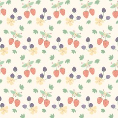 Berry pattern. pattern with hand drawn strawberries and blackberries. Kitchen textiles.