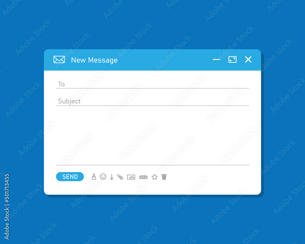 Aufkleber email interface vector illustration. message window blank on blue background. vector eps 10