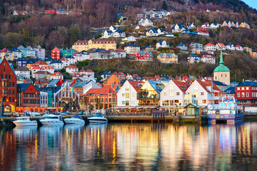 Bergen havn at sunset, Norway