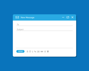Email interface vector illustration. Message window blank on blue background. Vector EPS 10
