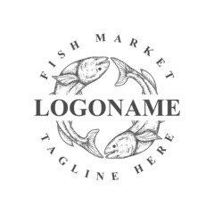 Hand drawn Fish market logo template