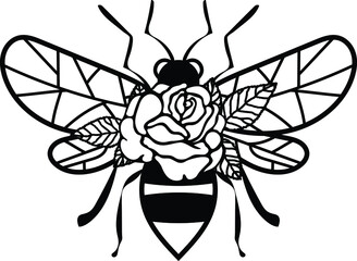 Bee With Flowers Vector Illustration File