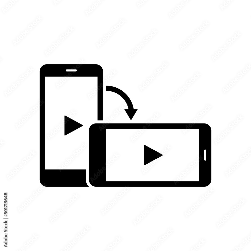 Poster rotate smartphone icon. mobile screen with play button. horisontal or vertical rotation. vector eps 