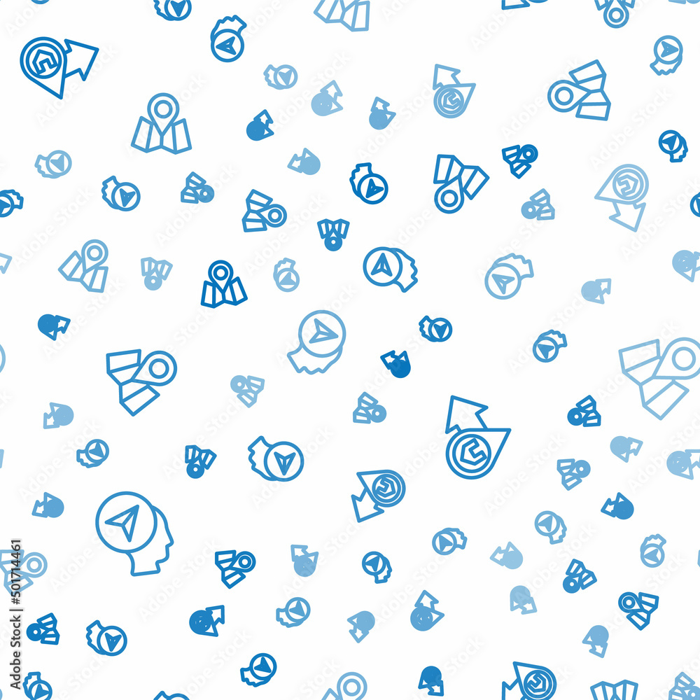 Poster set line map marker with human, location house and folded map location on seamless pattern. vector
