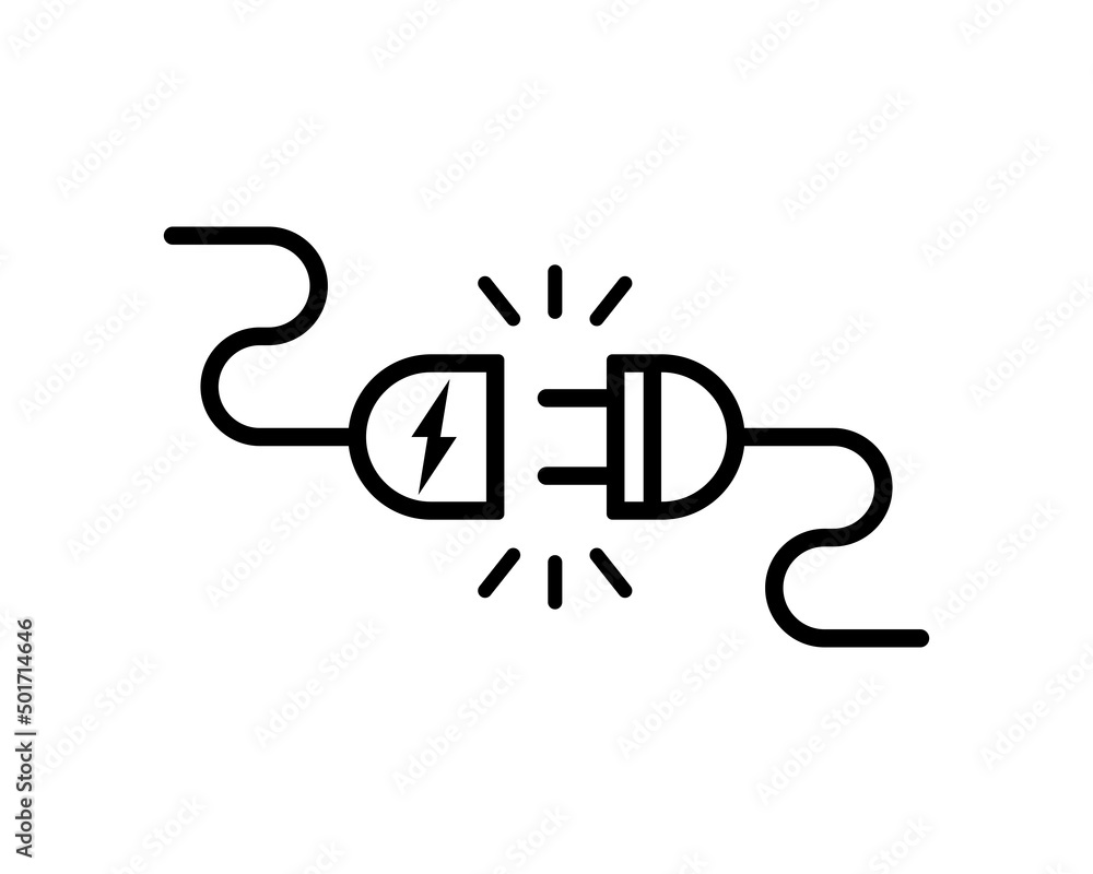 Poster electric wire with plug and socket icon. electrical connection symbol isolated on white background. 