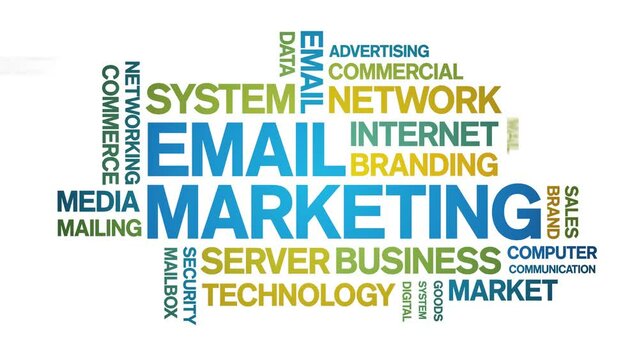 Email Marketing animated tag word cloud;text design animation kinetic typography seamless loop.