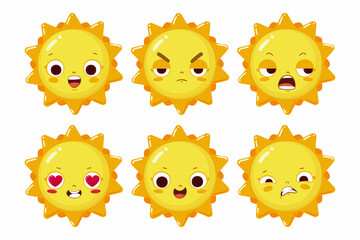 six emoji sun cute character