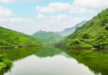 Naklejka na ściany i meble Huangyuan Reservoir in Hengfeng, Shangrao, Jiangxi, China 