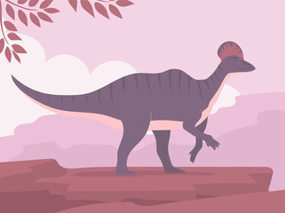 Ancient pangolin hadrosaur. Herbivorous dinosaur of the Jurassic period. Prehistoric animal and paleontology. Vector cartoon illustration